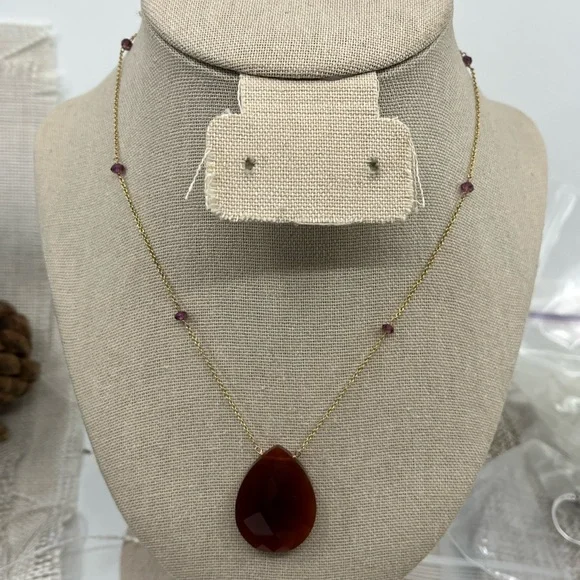 Vintage 14K Gold Carnelian & Amethyst Necklace – Rare Find - Picture 12 of 17